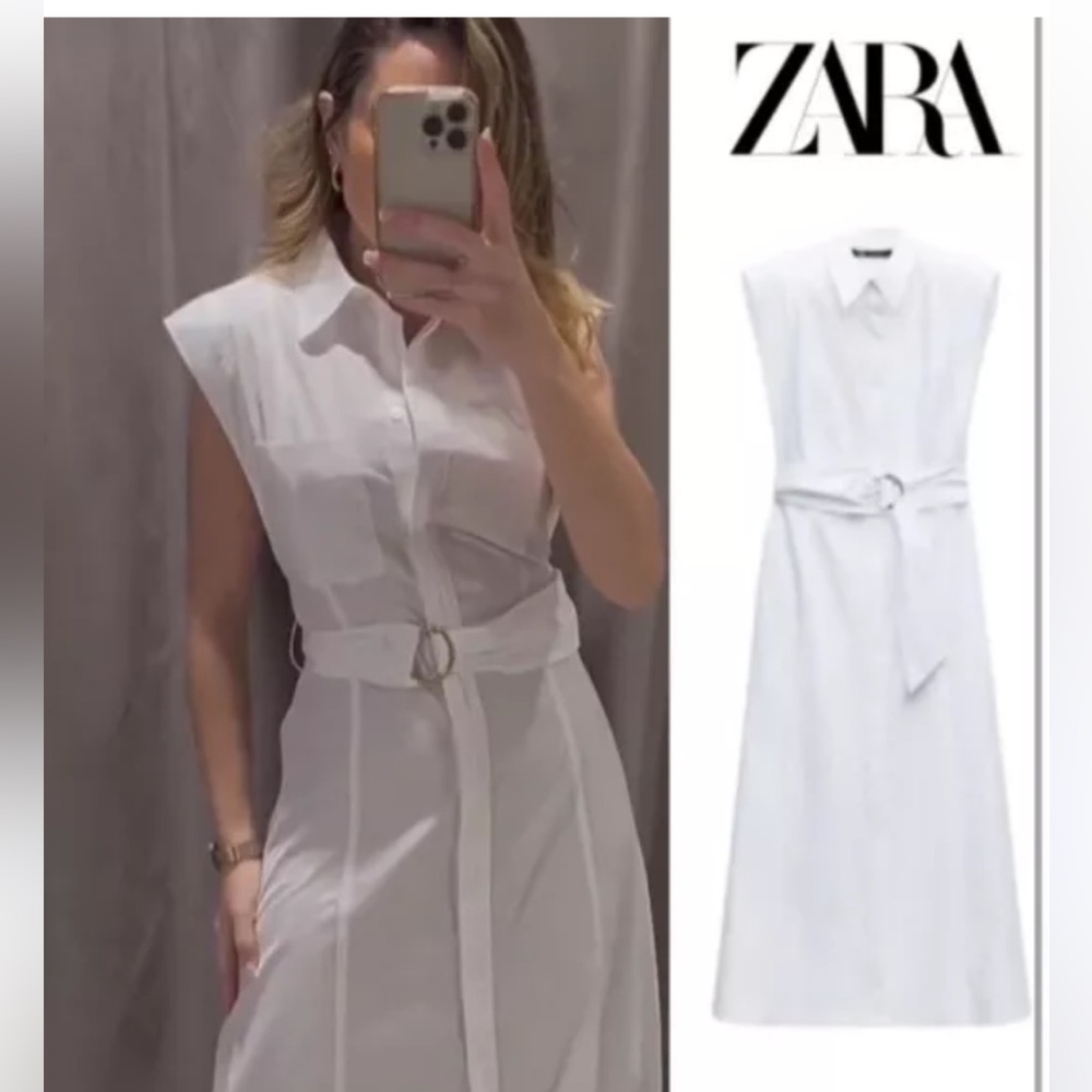 Zara White A-Line Polo Collar Dress - Picture 3 of 6